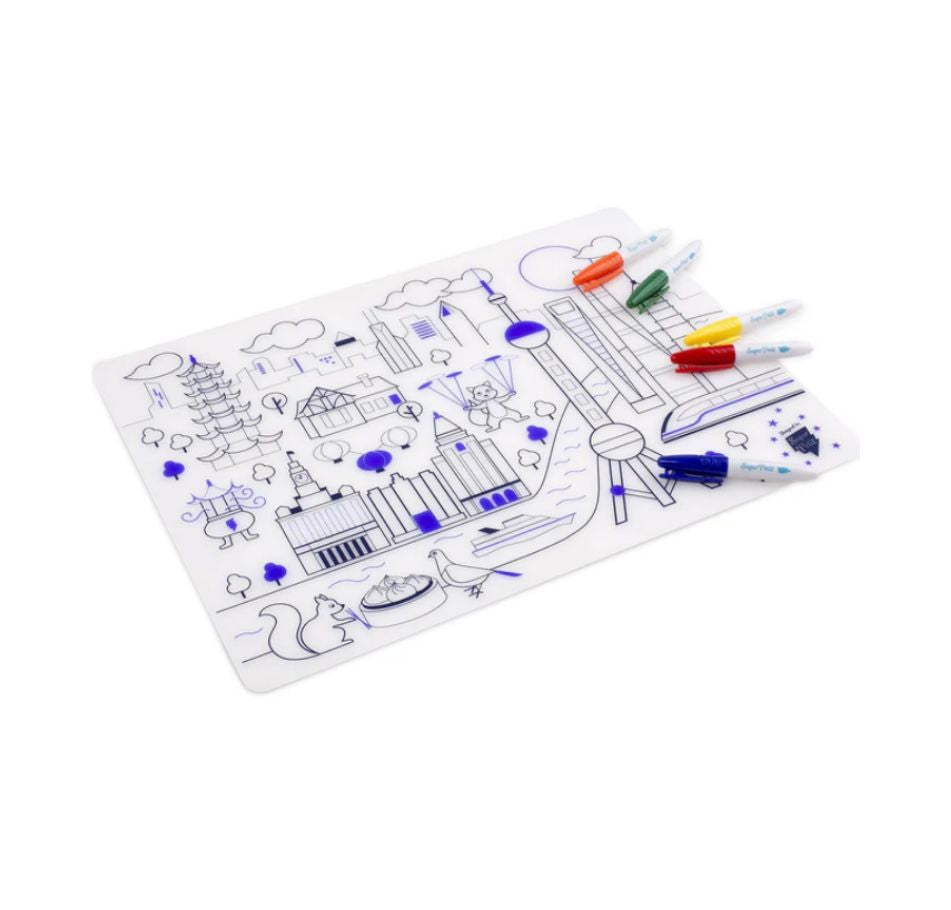Coloring Mat (5 Erasable Markers - Shanghai)