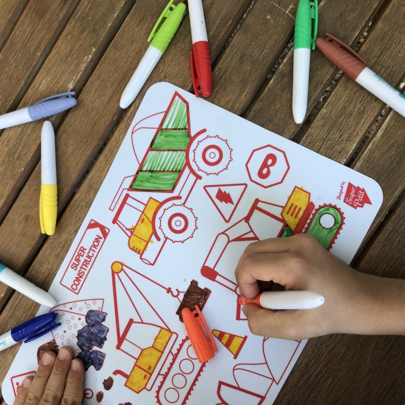 Coloring Mat (5 Erasable Markers - Construction)