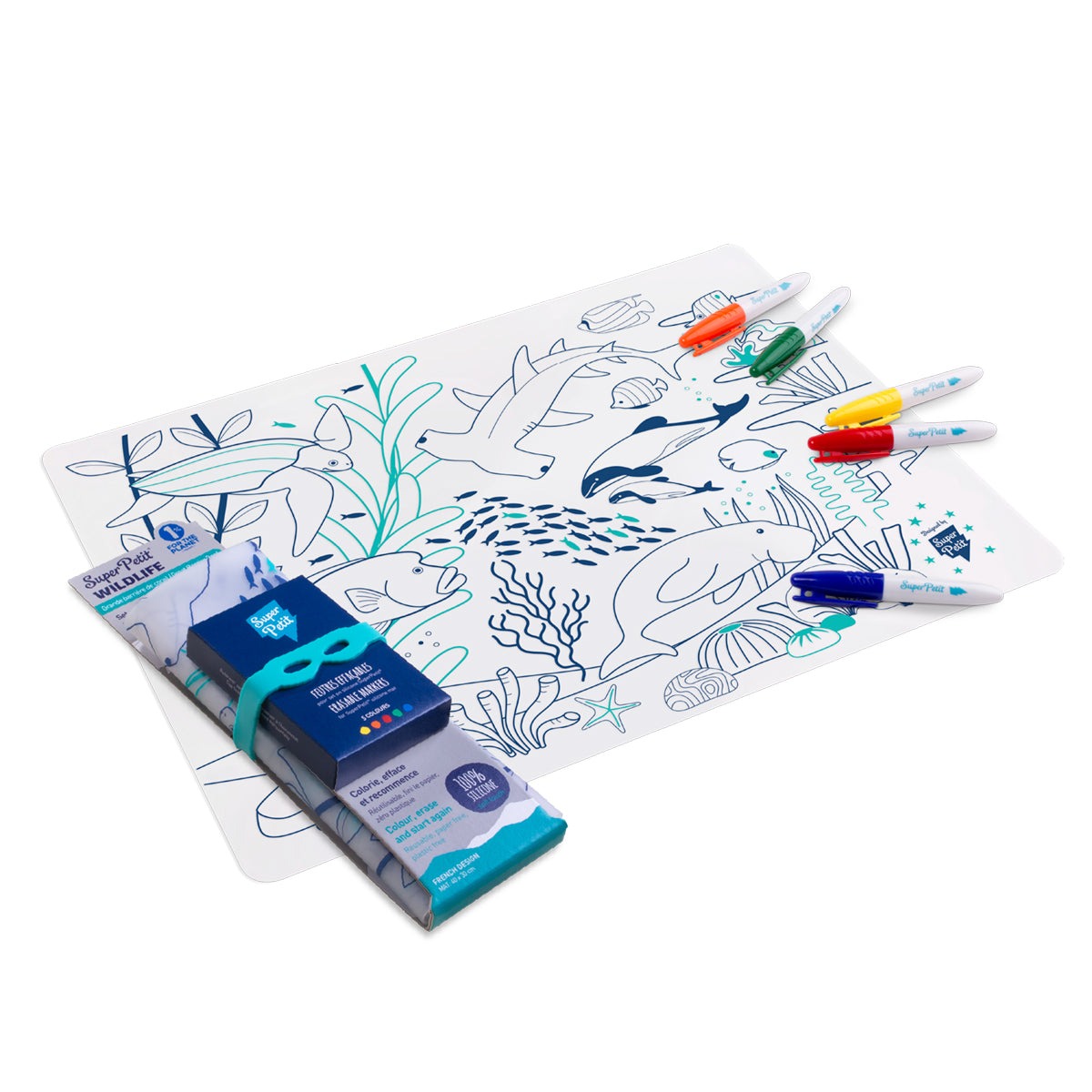 Coloring Mat (5 Erasable Markers - Coral)