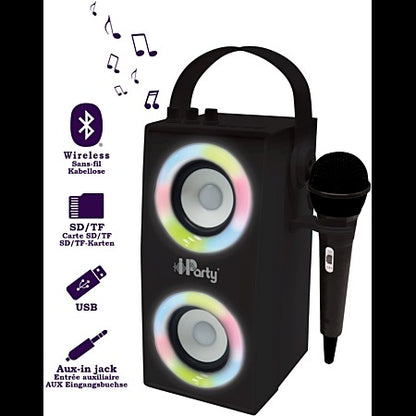 Portable Bluetooth speaker with microphone and light effects