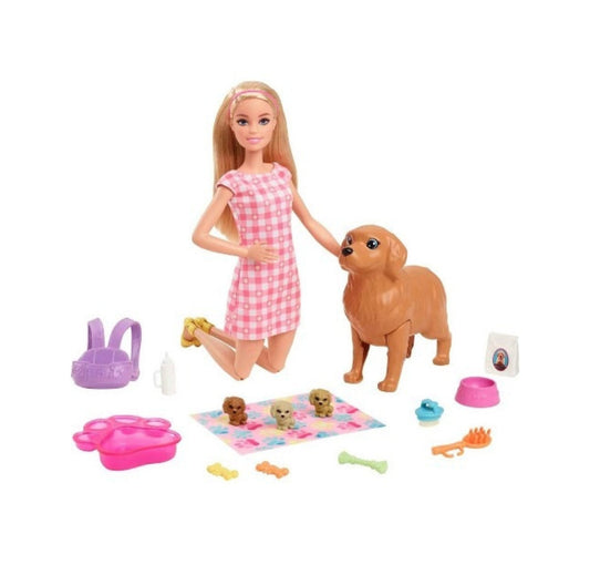 Barbie Doll And Newborn Pups Playset