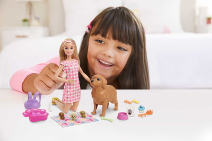 Barbie Doll And Newborn Pups Playset