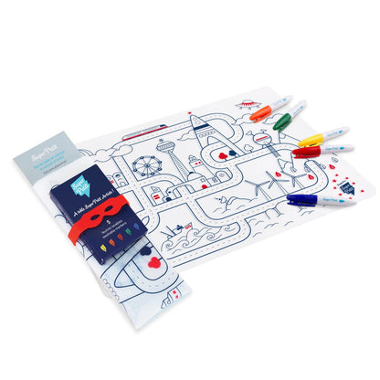 Coloring Mat  (5 Erasable Markers - City)