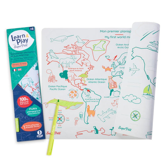 Coloring Mat  (5 Erasable Markers - World Map)