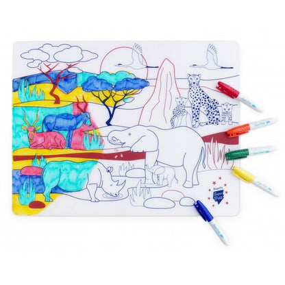 Coloring Mat  (5 Erasable Markers - Savana)