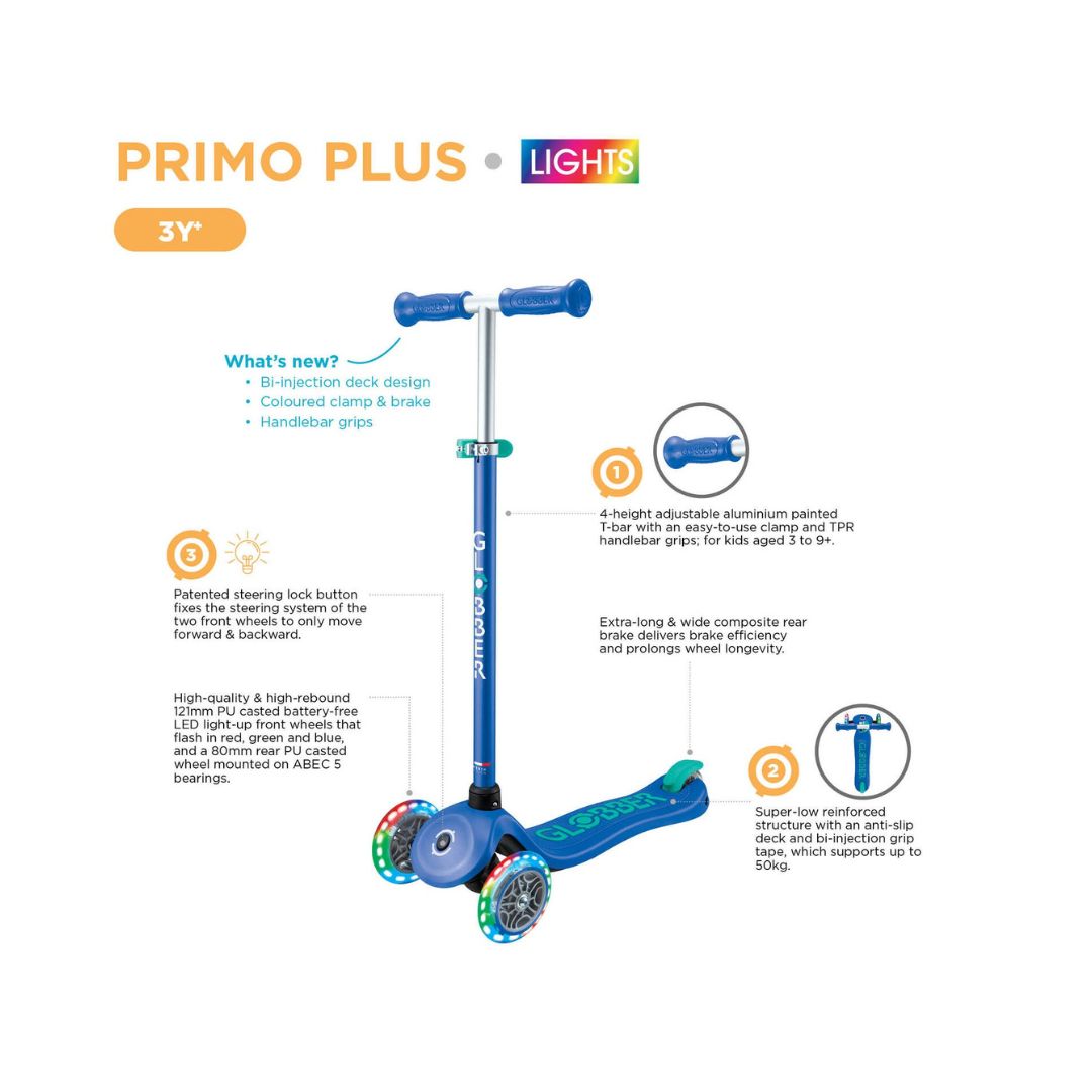 Globber Primo Lights 3 Wheel Light-Up Navy Blue Scooter